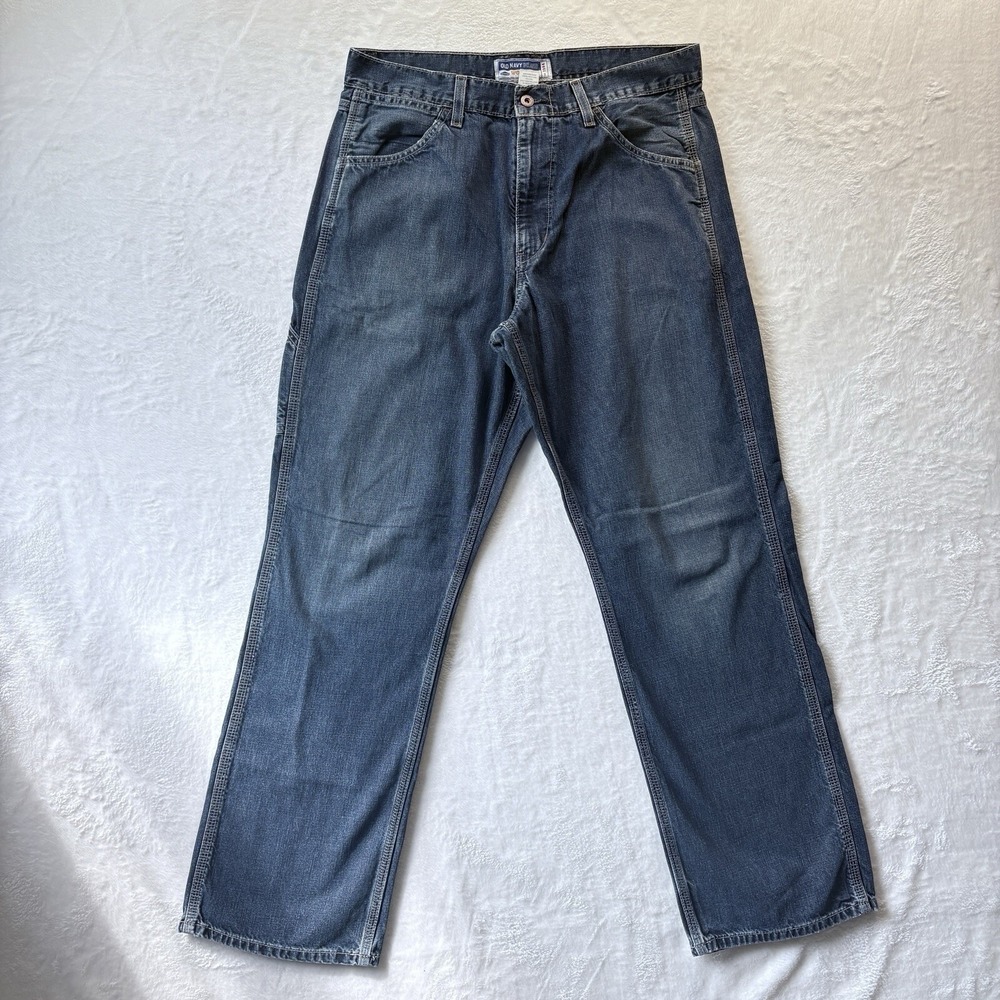 Old Navy Workers Jeans Mens 36x34 Blue Excellent Carpenter Relaxed Straight Leg